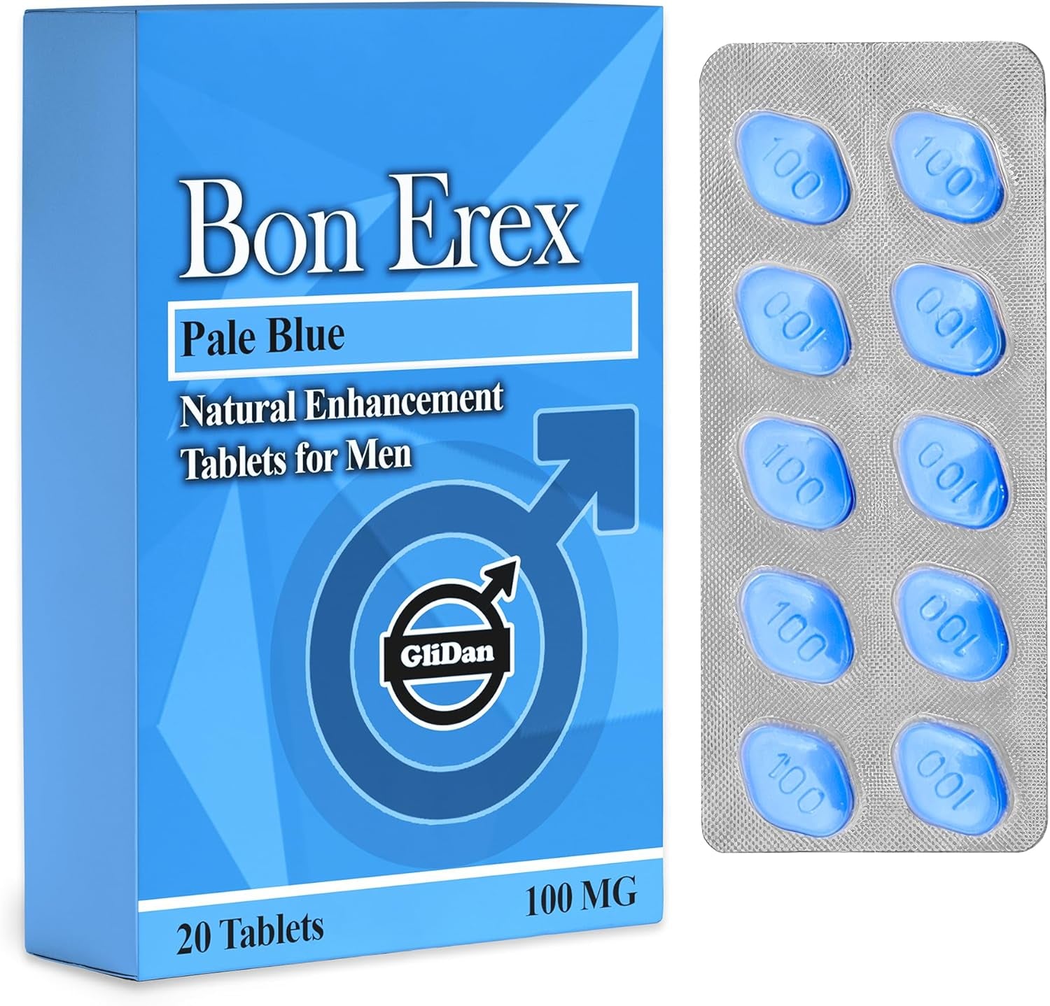 Bon Erex - Pale Blue 20 Pills for Men 100Mg | Enhanced Energy & Long-Lasting Vitality | Promotes Strength, Power & Endurance | Herbal Formula for Peak Performance | Supports Wellness and Confidence