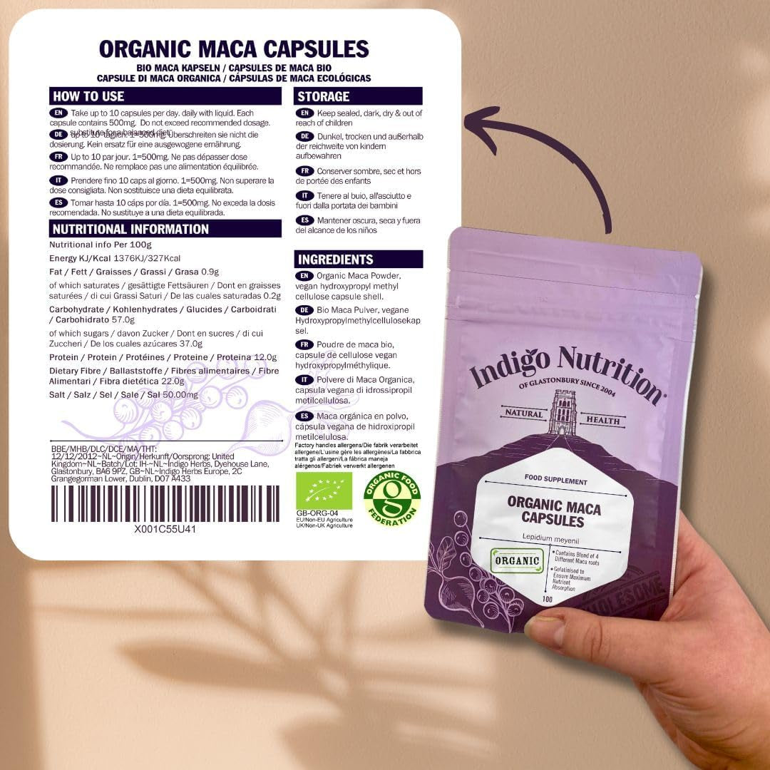 Organic Maca Capsules 500Mg | 250 Vegan Caps | Gelatinised Blend of 4 Different Types of Maca | GMO Free