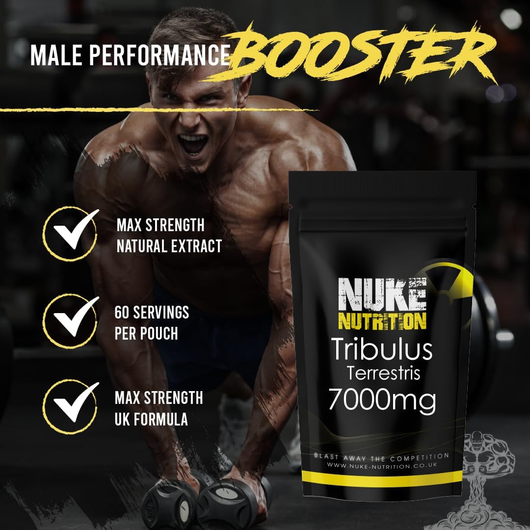 Nuke Nutrition Tribulus Terrestris 7000Mg - 60 Capsules - Tribulus Terrestris High Strength Test Booster Pills for Men & Women - Increase Testosterone for Enhanced Muscle Growth, Strength & Endurance