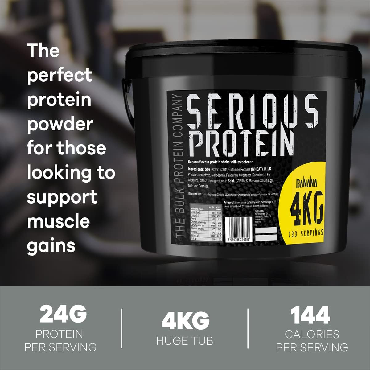 SERIOUS Protein – Protein Powder – 4Kg – Low Carb – Supports Lean Muscle Growth – Recovery Supplement - the Bulk Protein Company - 133 Servings (Banana)