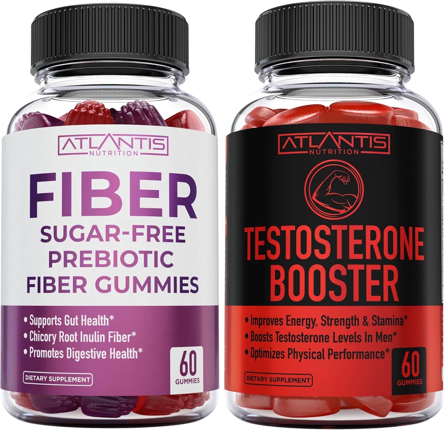 Sugar Free Prebiotic Fiber Gummies for Adults 60 Gummies + Testosterone Booster 2-Pack (120 Gummies)