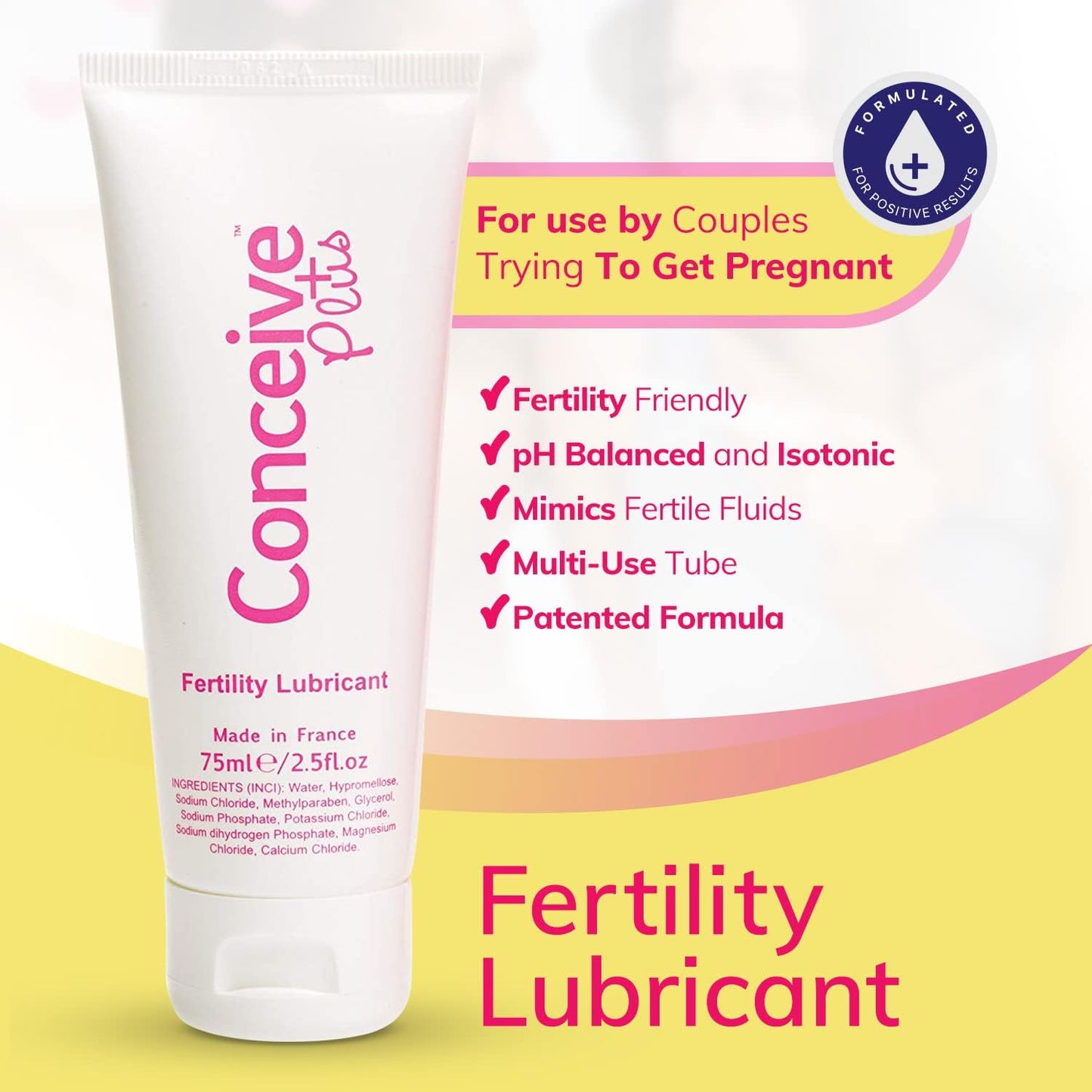 Fertility Lubricant | for Couples Trying to Conceive | Patented Conception Personal Lubricant, Non-Sticky | Key Ingredients and Antioxidants for Sperm Survival | Tube 75ML